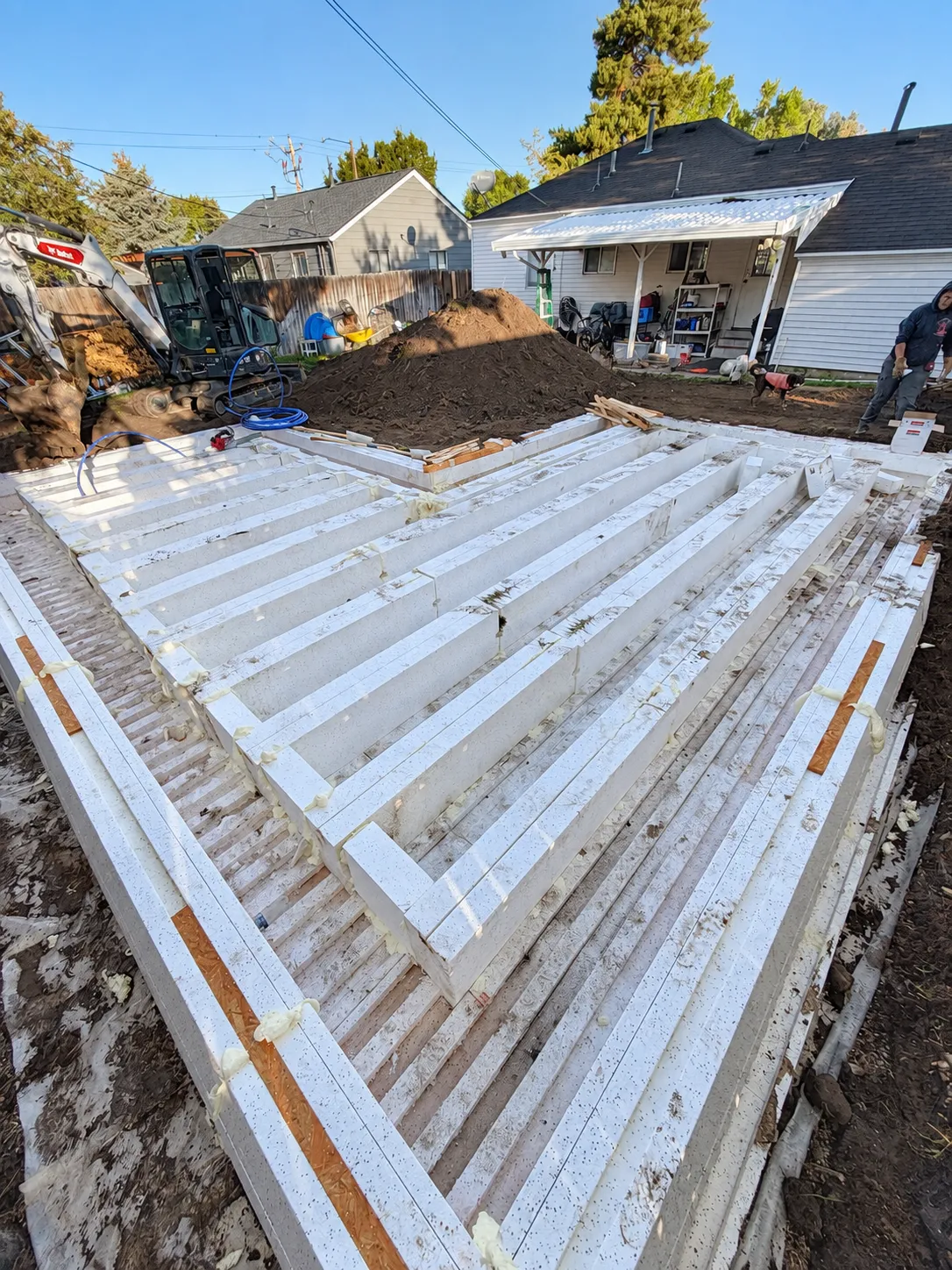 The foundation taking shape with ICF forms on structural base.